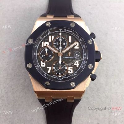 Replica Swiss 3126 Audemars Piguet Royal Oak Offshore Watch Rose Gold Case Black Rubber Bezel